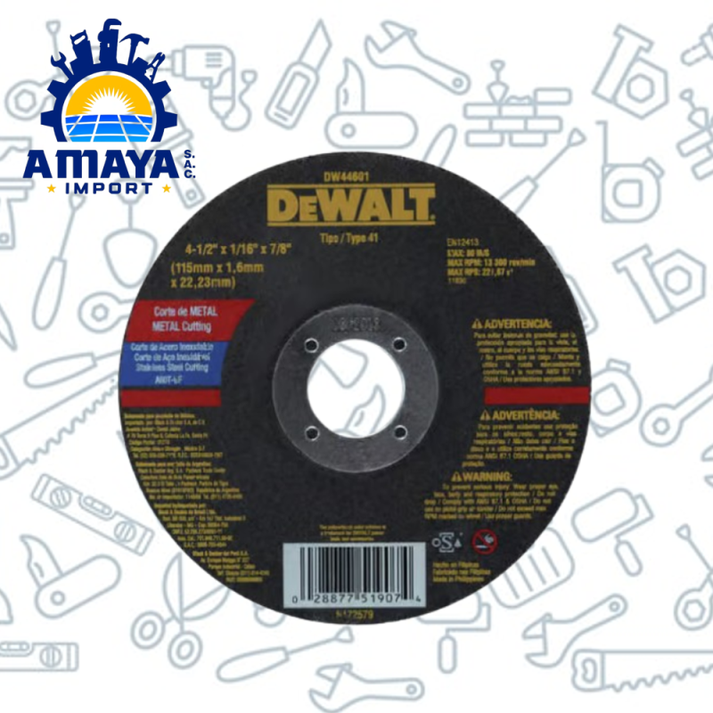 DISCO DE CORTE 4 1/2" * 1/16" * 7/8" DEWALT DW44601