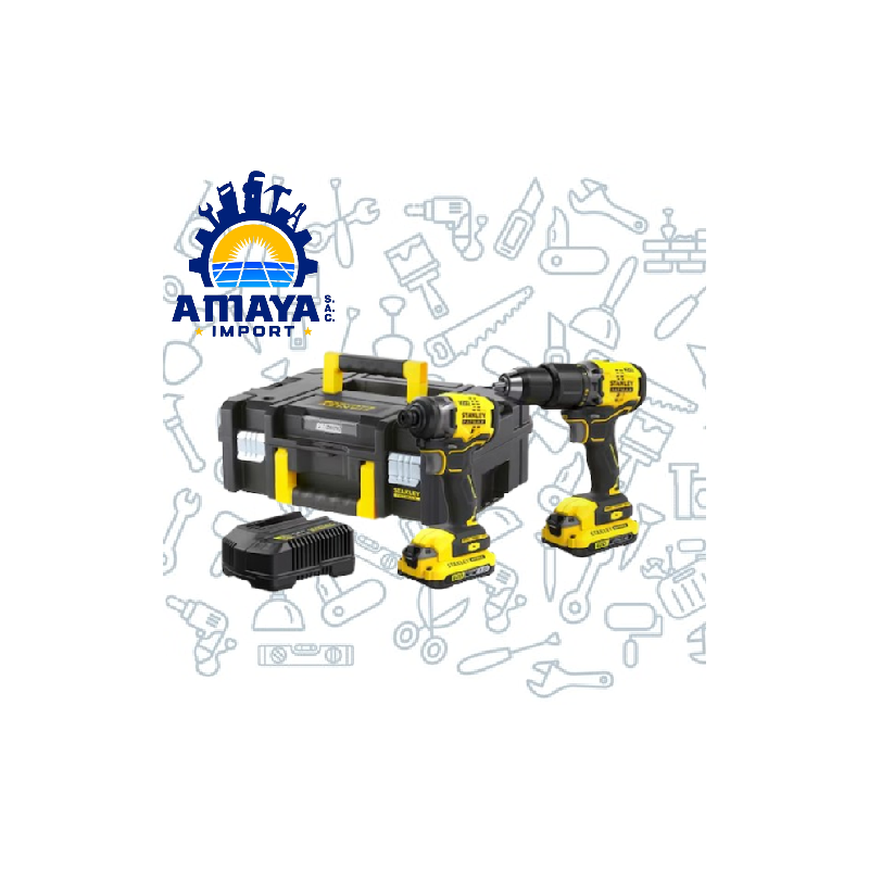 COMBO DE TALADRO DE IMPACTO+ TALADRO PERCUTOR + BATERÍAS 2.0Ah + CARGADOR 2A + MALETA T-STACK STANLEY SBDI465D2T-B2