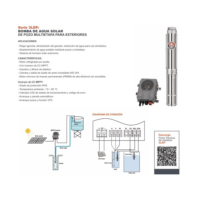 BOMBA SOLAR 2HP 1500W 15M3